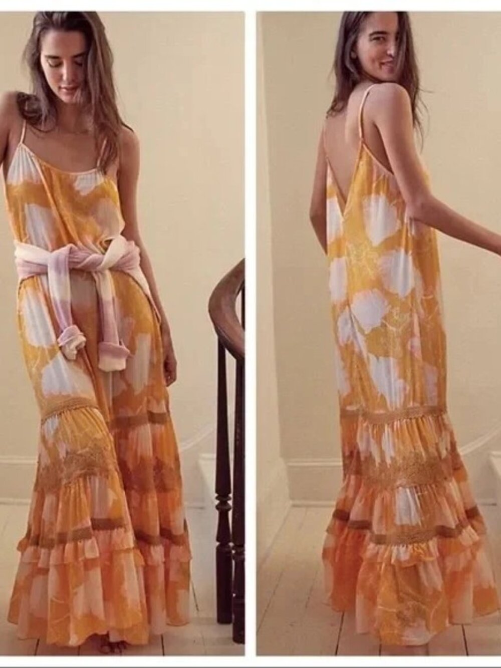 Free People Intimately Make Your Move Maxi Slip Dress Yellow Combo Size XS NWOT - Picture 3 of 13